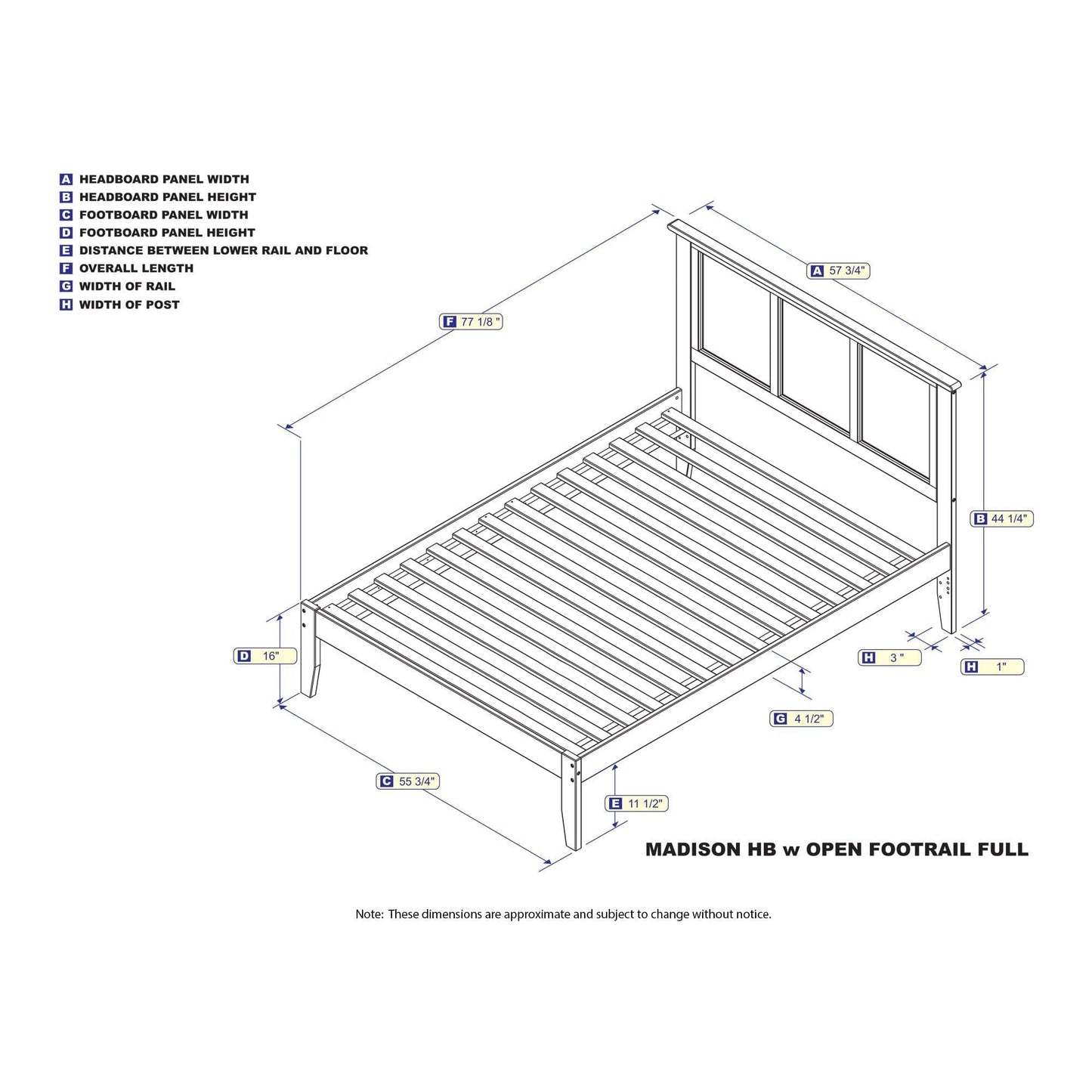 AFI Furnishings Madison Full Platform Bed with Open Foot Board