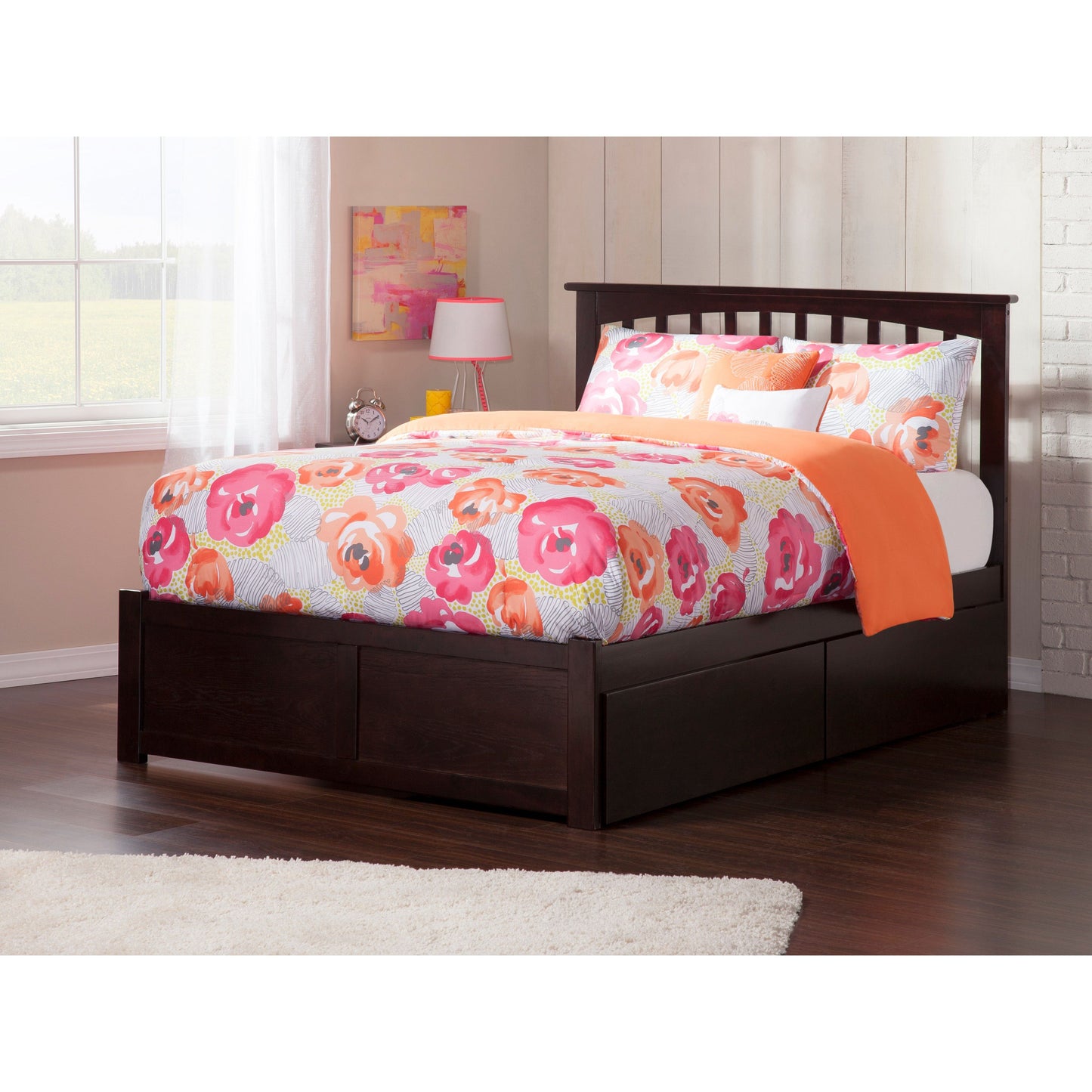 AFI Furnishings Mission Full Platform Bed with Flat Panel Foot Board and 2 Urban Bed Drawers