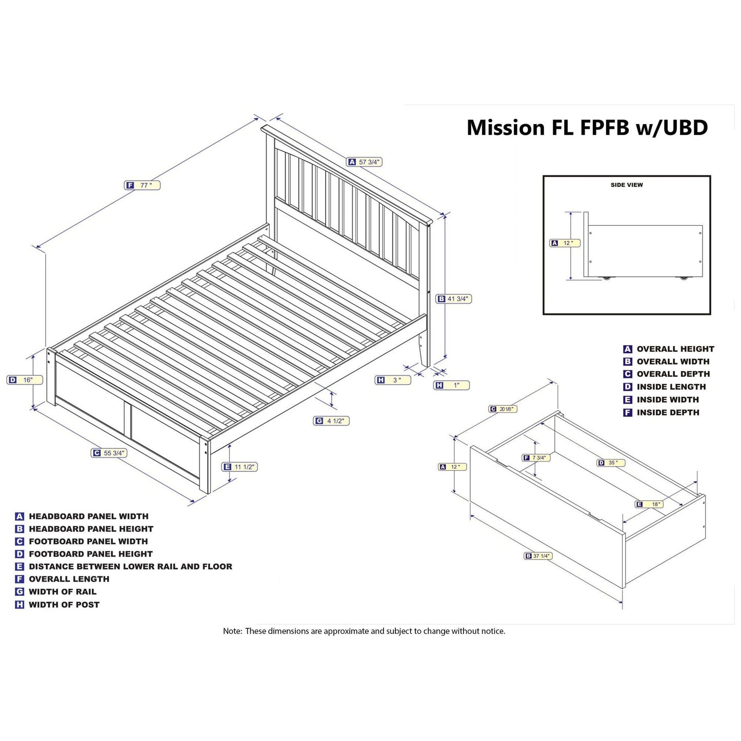 AFI Furnishings Mission Full Platform Bed with Flat Panel Foot Board and 2 Urban Bed Drawers