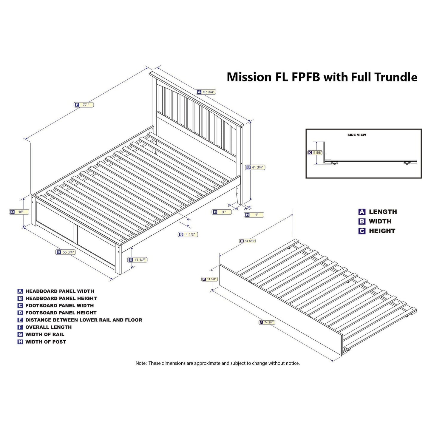 AFI Furnishings Mission Full Platform Bed with Flat Panel Foot Board and Full Size Urban Trundle Bed