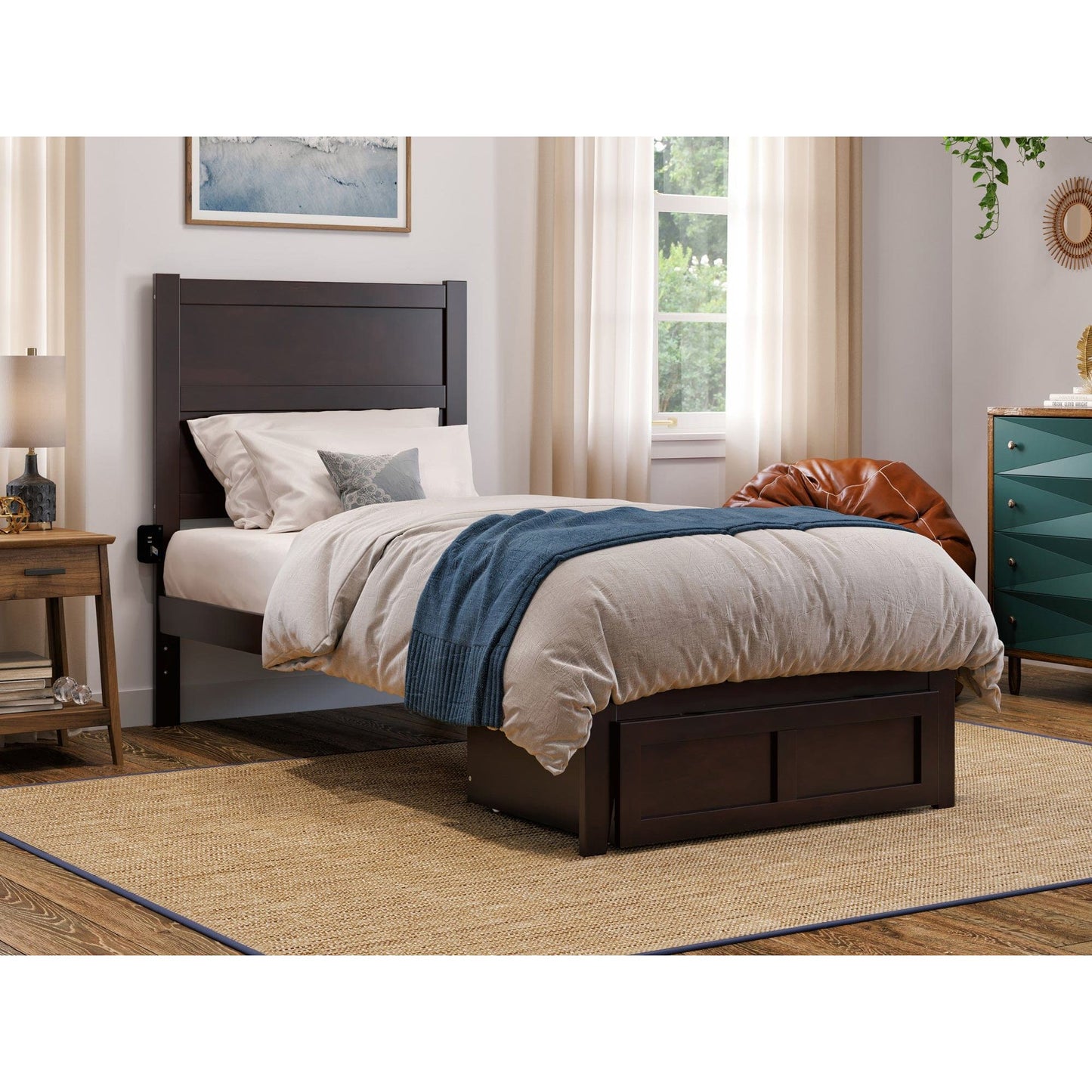 AFI Furnishings NoHo Twin Extra Long Bed with Foot Drawer in Espresso