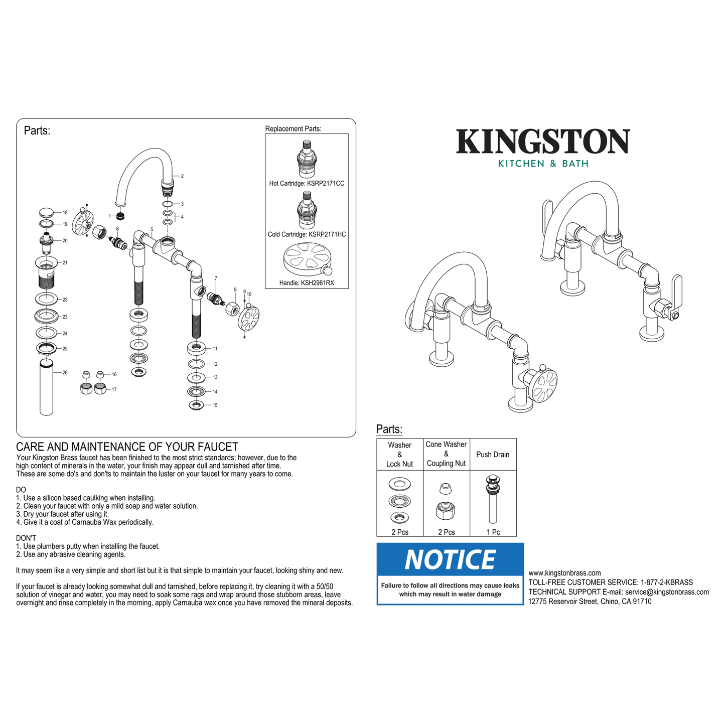 Kingston Brass Kingston Brass Belknap Industrial Style Wheel Handle Bridge Bathroom Faucet with Pop-Up Drain, Matte Black KS2170RX