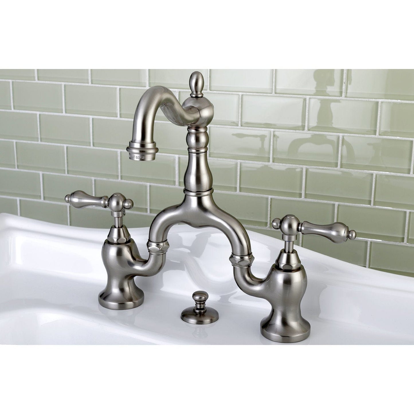 Kingston Brass Kingston Brass English Country Bridge Bathroom Faucet with Brass Pop-Up, Brushed Nickel KS7978AL