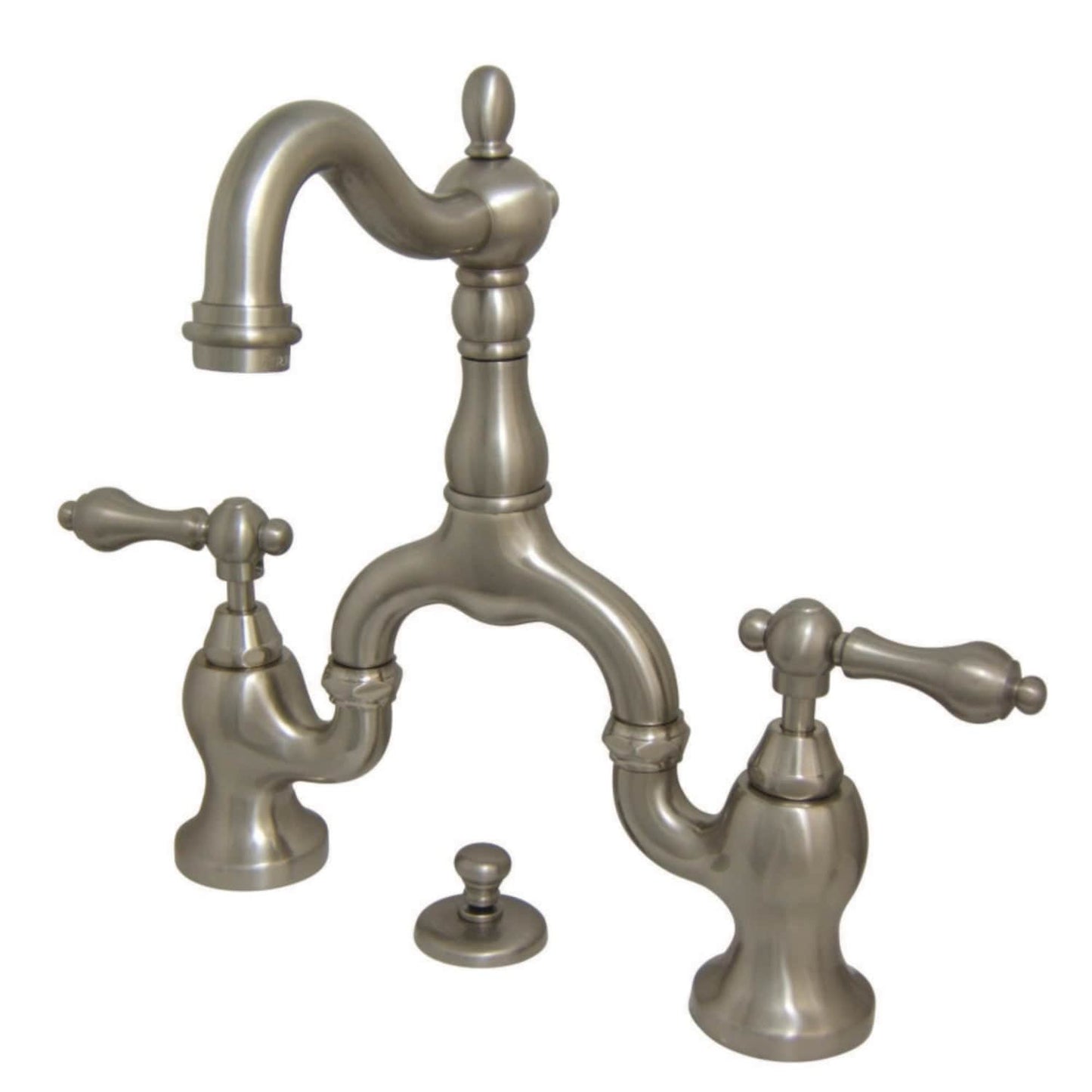 Kingston Brass Kingston Brass English Country Bridge Bathroom Faucet with Brass Pop-Up, Brushed Nickel KS7978AL