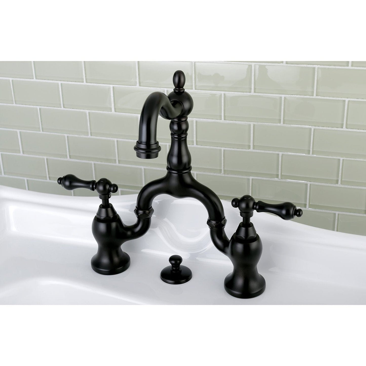 Kingston Brass Kingston Brass English Country Bridge Bathroom Faucet with Brass Pop-Up, Oil Rubbed Bronze KS7975AL