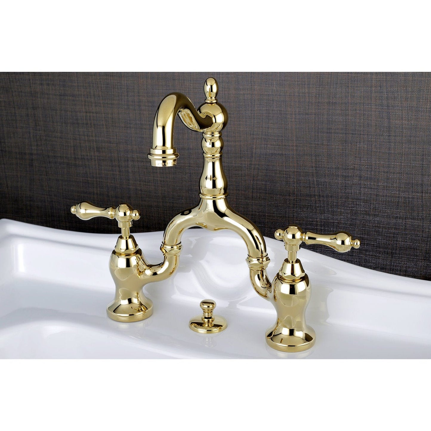 Kingston Brass Kingston Brass English Country Bridge Bathroom Faucet with Brass Pop-Up, Polished Brass KS7972AL