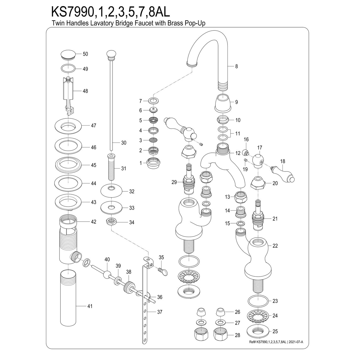 Kingston Brass Kingston Brass English Country Bridge Bathroom Faucet with Brass Pop-Up, Polished Brass- KS7992AL KS7992AL