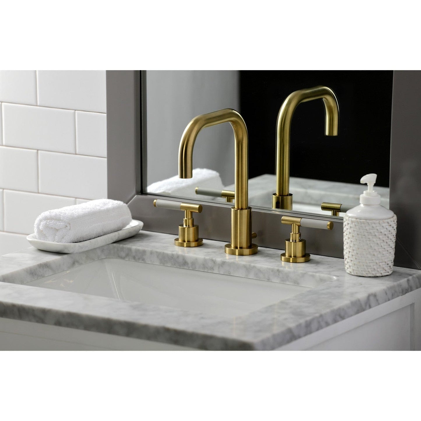 Kingston Brass Kingston Brass FSC8933CKL Kaiser Widespread Bathroom Faucet with Brass Pop-Up, Brushed Brass FSC8933CKL