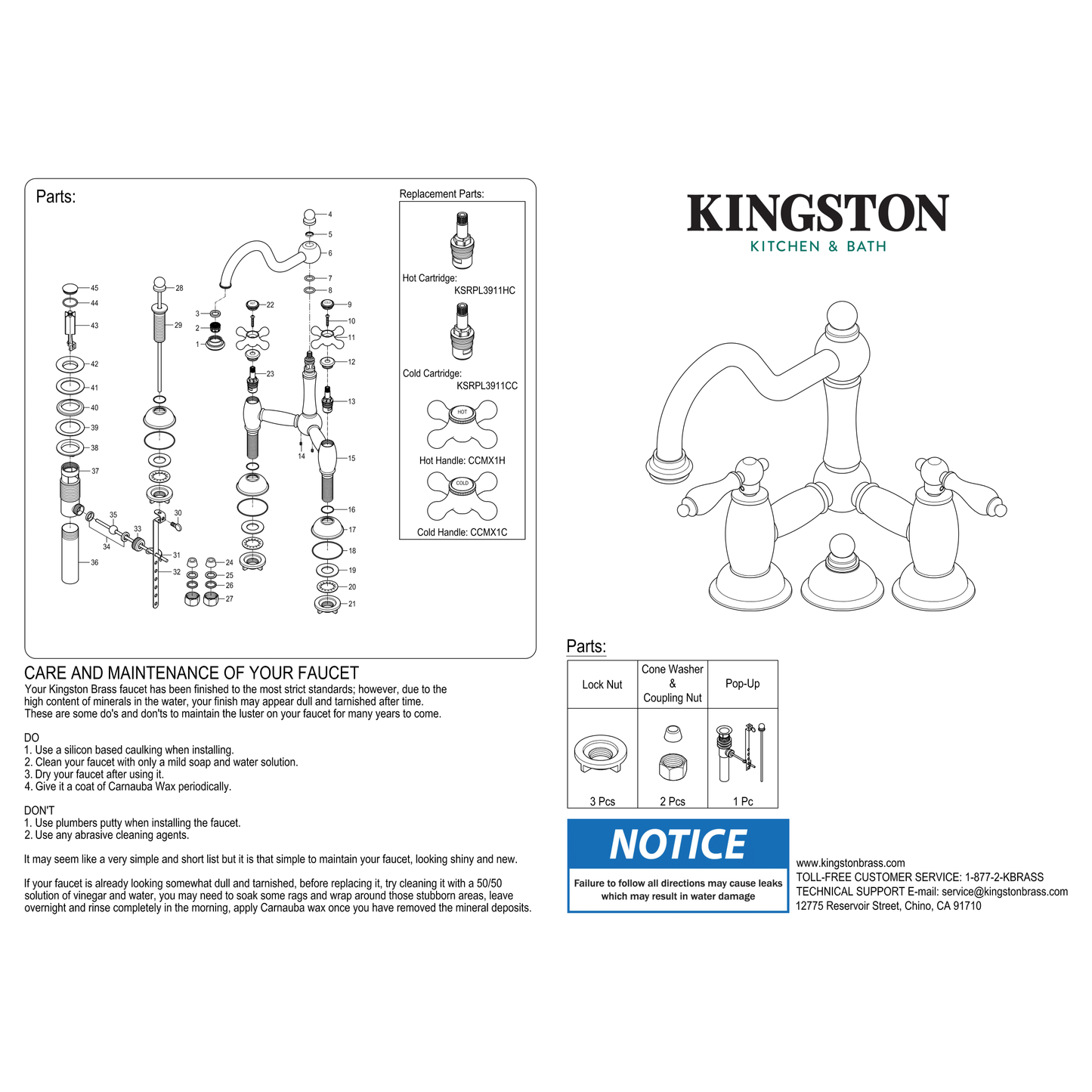 Kingston Brass Kingston Brass Restoration Bathroom Bridge Faucet, Polished Chrome KS3911AX