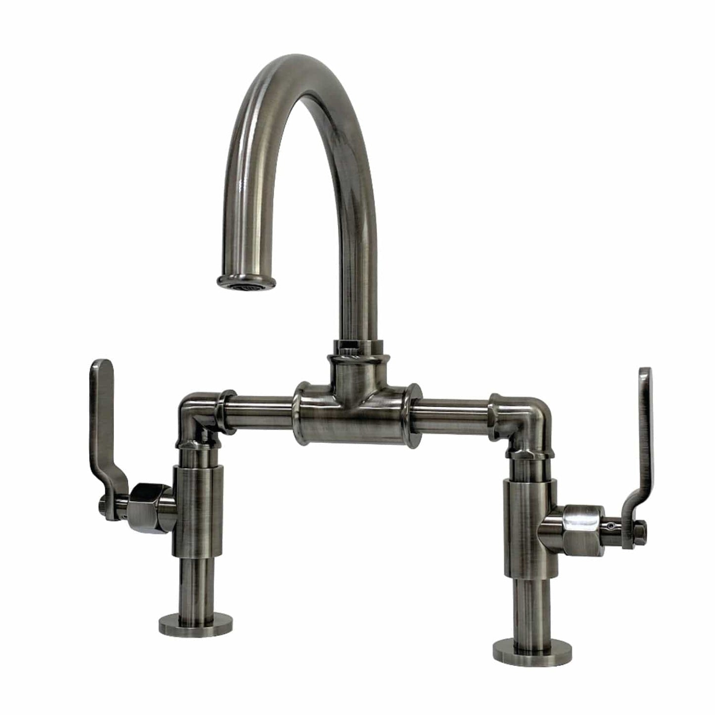 Kingston Brass Kingston Brass Whitaker Industrial Style Bridge Bathroom Faucet with Pop-Up Drain, Black Stainless KS217KLVN