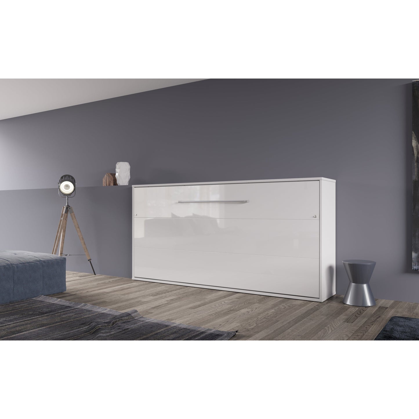 Maxima House European Horizontal TWIN size Murphy Bed INVENTO with mattress and LED