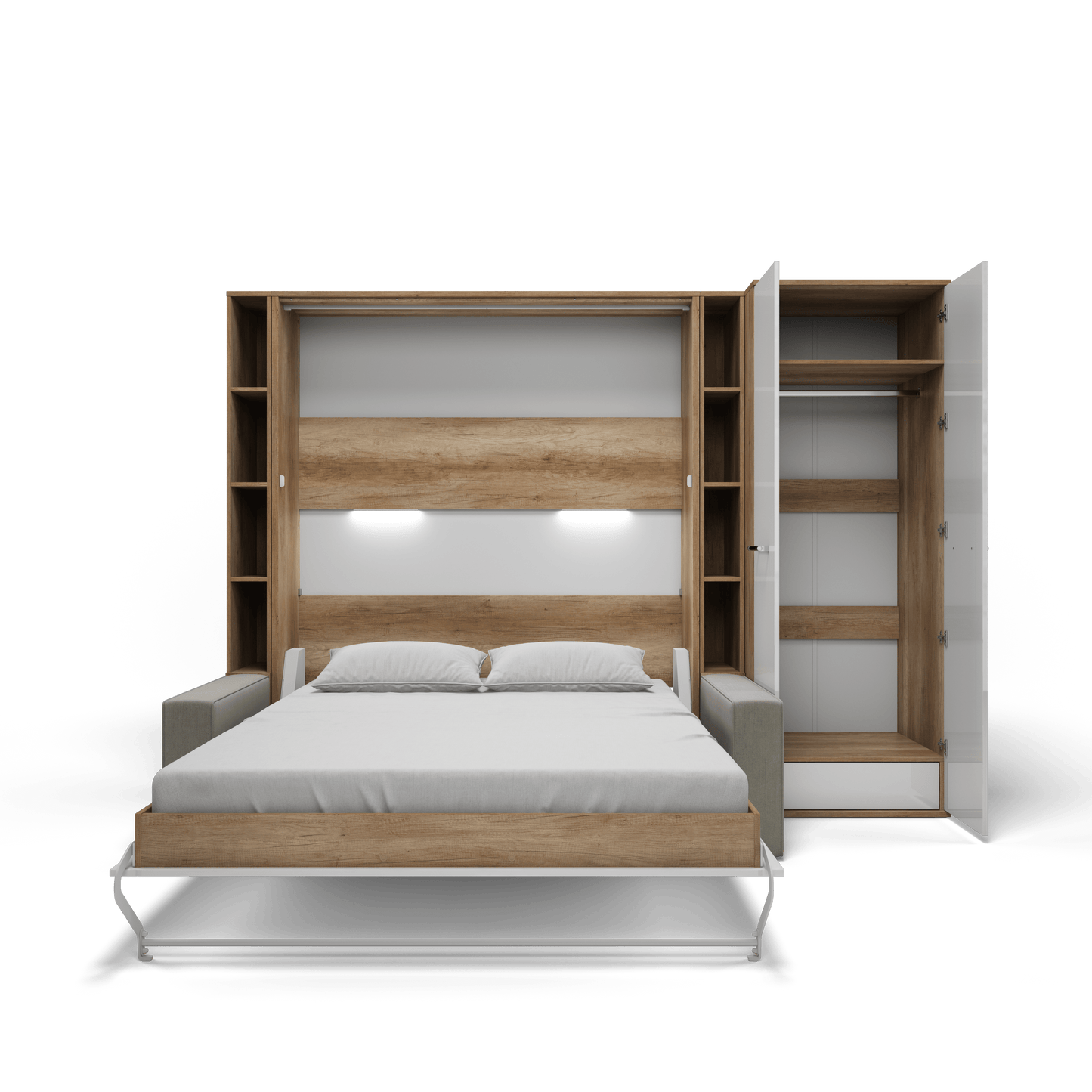 Maxima House Maxima House Vertical Queen size Murphy Bed Invento with a Sofa, two Cabinets and Wardrobe