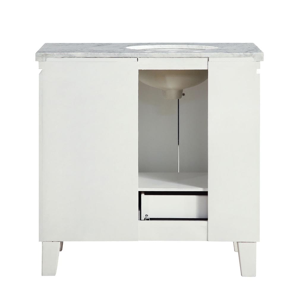 Silkroad Exclusive Silkroad Exclusive 36" Single Left Sink Carrara White Marble Top White Vanity V0320WW36L