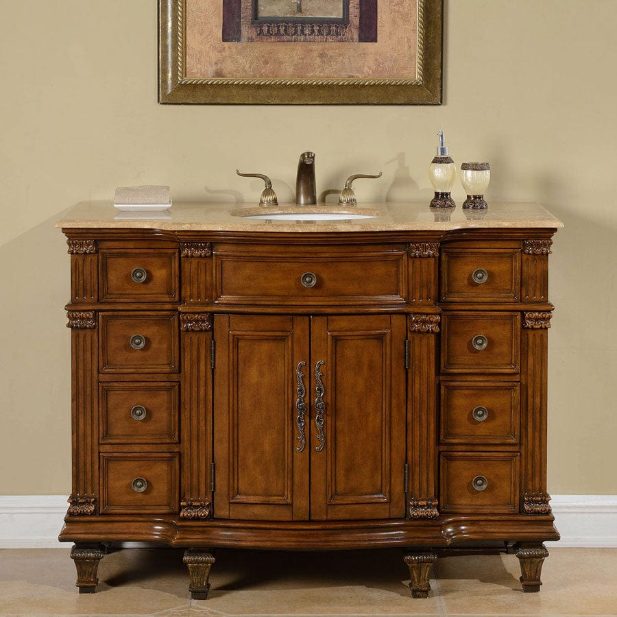 Silkroad Exclusive Silkroad Exclusive 48” Travertine Top Single Sink Bathroom Vanity HYP-0277-T-UWC-48