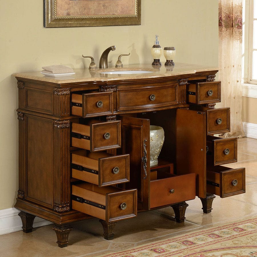 Silkroad Exclusive Silkroad Exclusive 48” Travertine Top Single Sink Bathroom Vanity HYP-0277-T-UWC-48