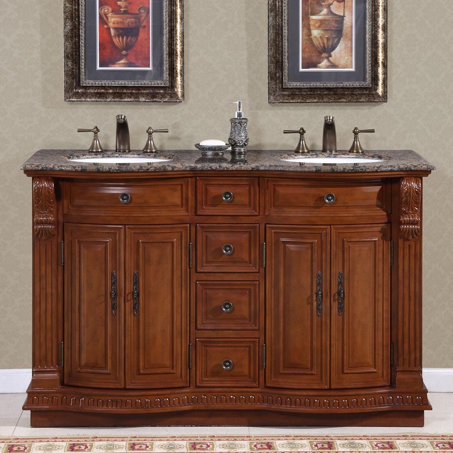 Silkroad Exclusive Silkroad Exclusive 55" Double Sink Vanity - Baltic Brown Top HYP-0223-BB-UWC-55