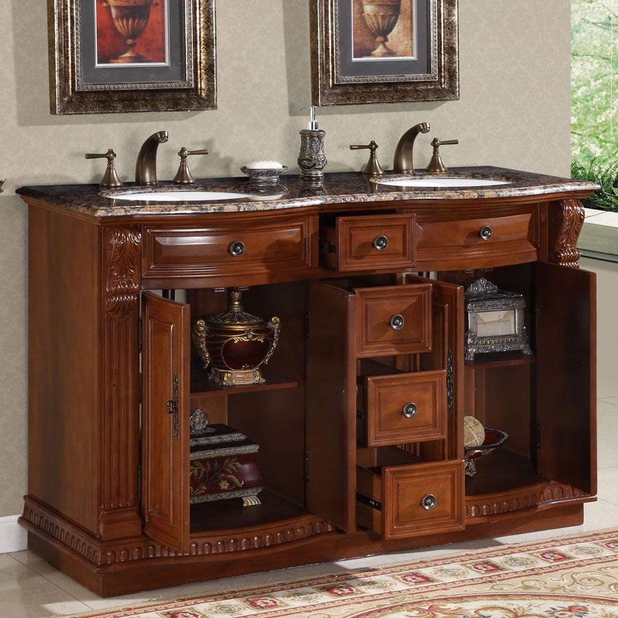 Silkroad Exclusive Silkroad Exclusive 55" Double Sink Vanity - Baltic Brown Top HYP-0223-BB-UWC-55