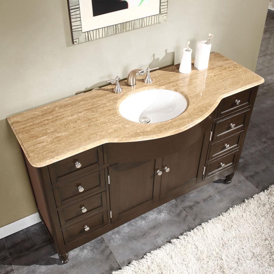 Silkroad Exclusive Silkroad Exclusive 58” Travertine Top Single Sink Vanity HYP-0717-T-UWC-58