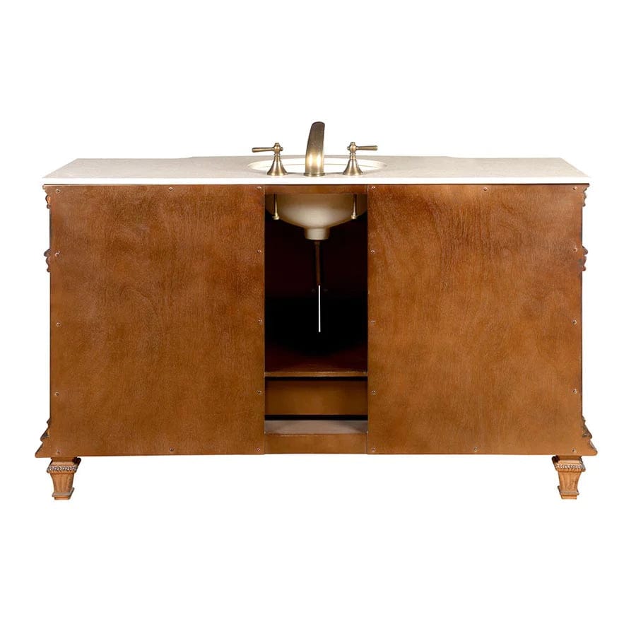 Silkroad Exclusive Silkroad Exclusive 60” Single Sink Vanity with Crema Marfil Marble Countertop HYP-0277-CM-UWC-60