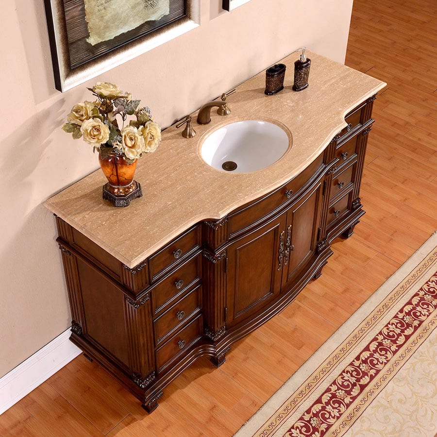 Silkroad Exclusive Silkroad Exclusive 60” Travertine Single Sink Bathroom Vanity HYP-0277-T-UWC-60