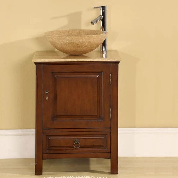 The Bedroom Emporium Silkroad Exclusive 22" Single Vessel Bathroom Vanity with Travertine Counter Top