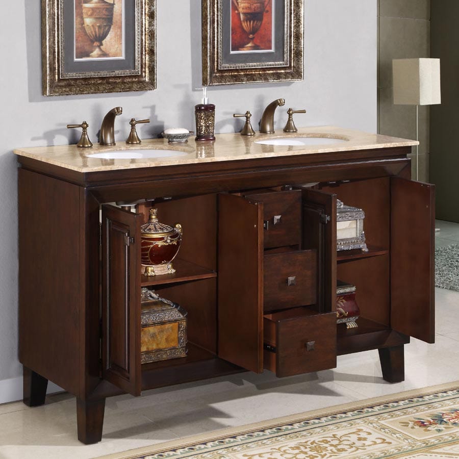 The Bedroom Emporium Silkroad Exclusive 55" Double Sink Cabinet with Travertine Top HYP-0208-T-UWC-55