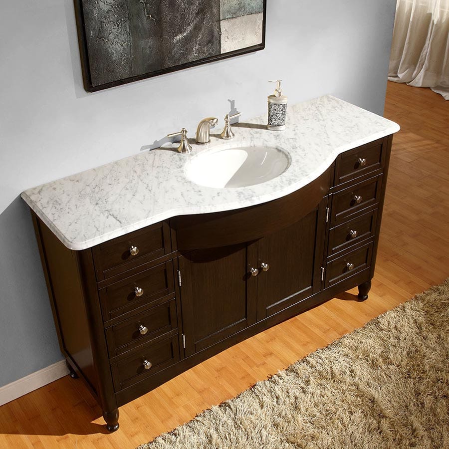 The Bedroom Emporium Silkroad Exclusive 58” Carrara White Marble Top Single Sink Vanity HYP-0717-WM-UWC-58