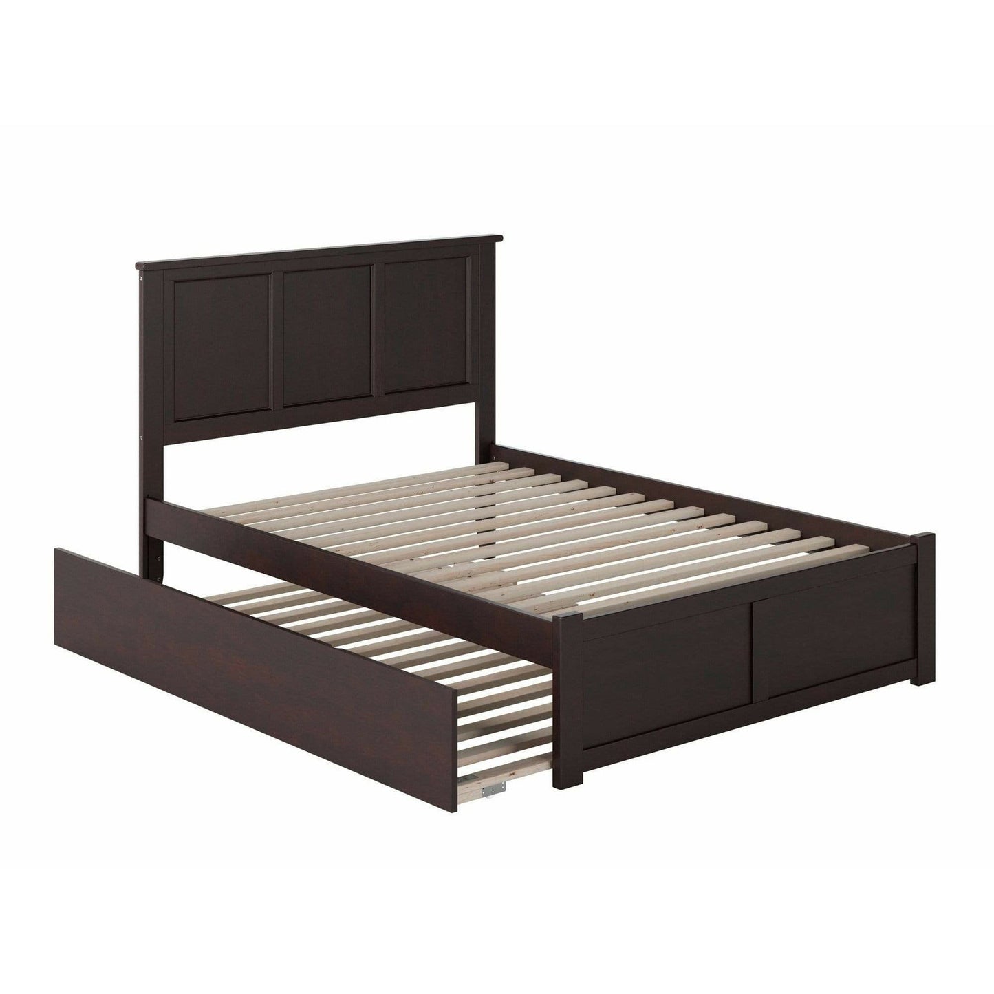 Atlantic Furniture Bed Madison Full Platform Bed with Flat Panel Foot Board and Full Size Urban Trundle Bed in Espresso