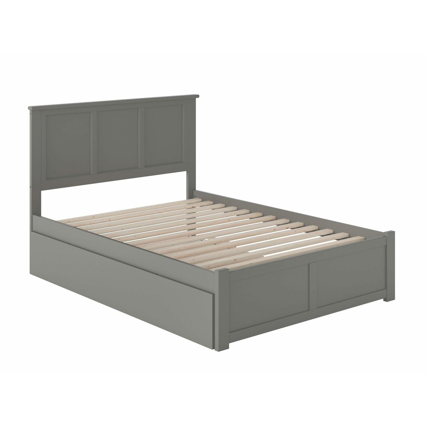 Atlantic Furniture Bed Grey Madison Full Platform Bed with Flat Panel Foot Board and Full Size Urban Trundle Bed in Espresso