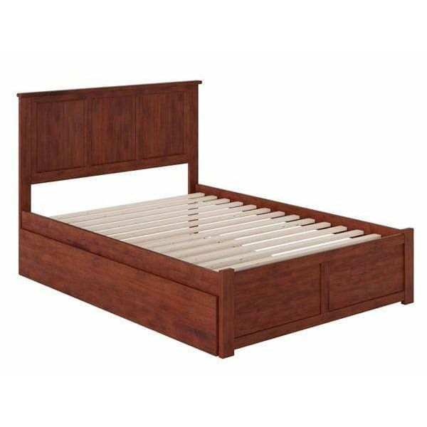 Atlantic Furniture Bed Walnut Madison Full Platform Bed with Flat Panel Foot Board and Full Size Urban Trundle Bed in Espresso