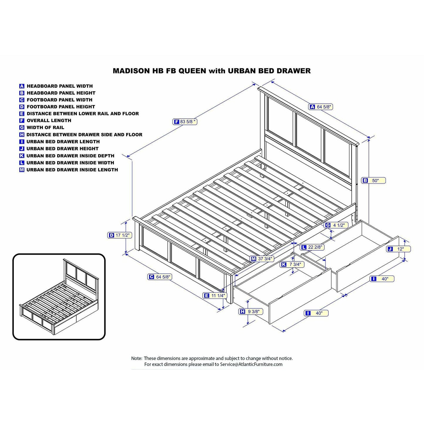 Atlantic Furniture Bed Madison Queen Platform Bed with Matching Foot Board with 2 Urban Bed Drawers in Espresso