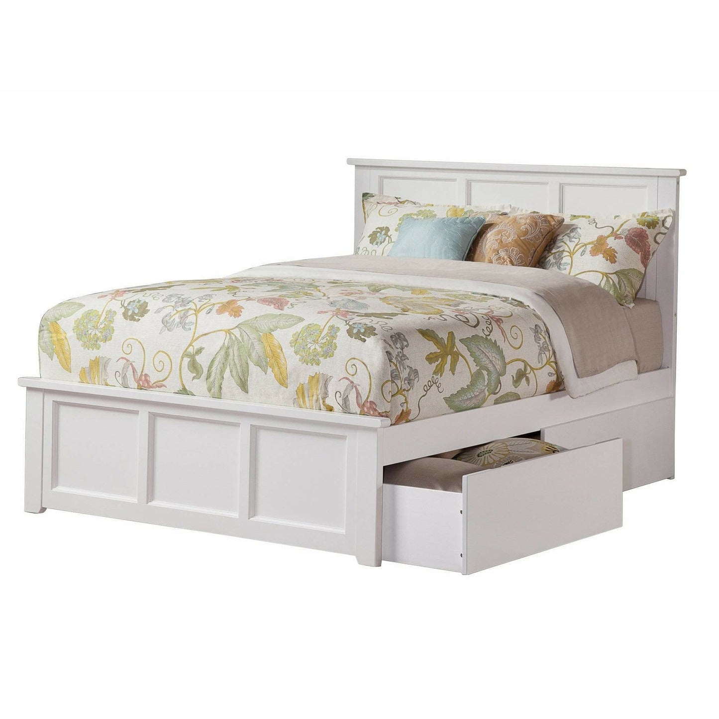 Atlantic Furniture Bed White Madison Queen Platform Bed with Matching Foot Board with 2 Urban Bed Drawers in Espresso