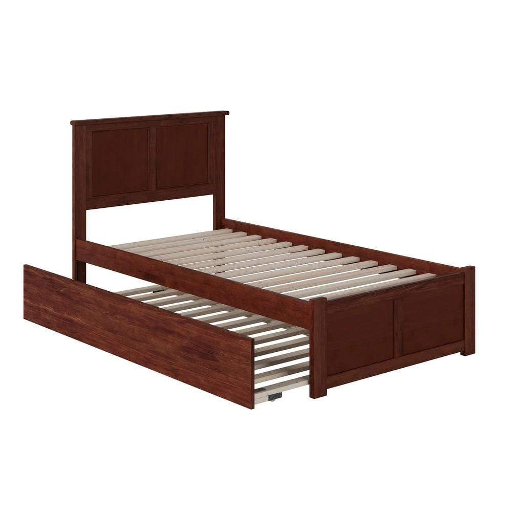 Atlantic Furniture Bed Madison Twin Extra Long Bed with Footboard and Twin Extra Long Trundle in Espresso