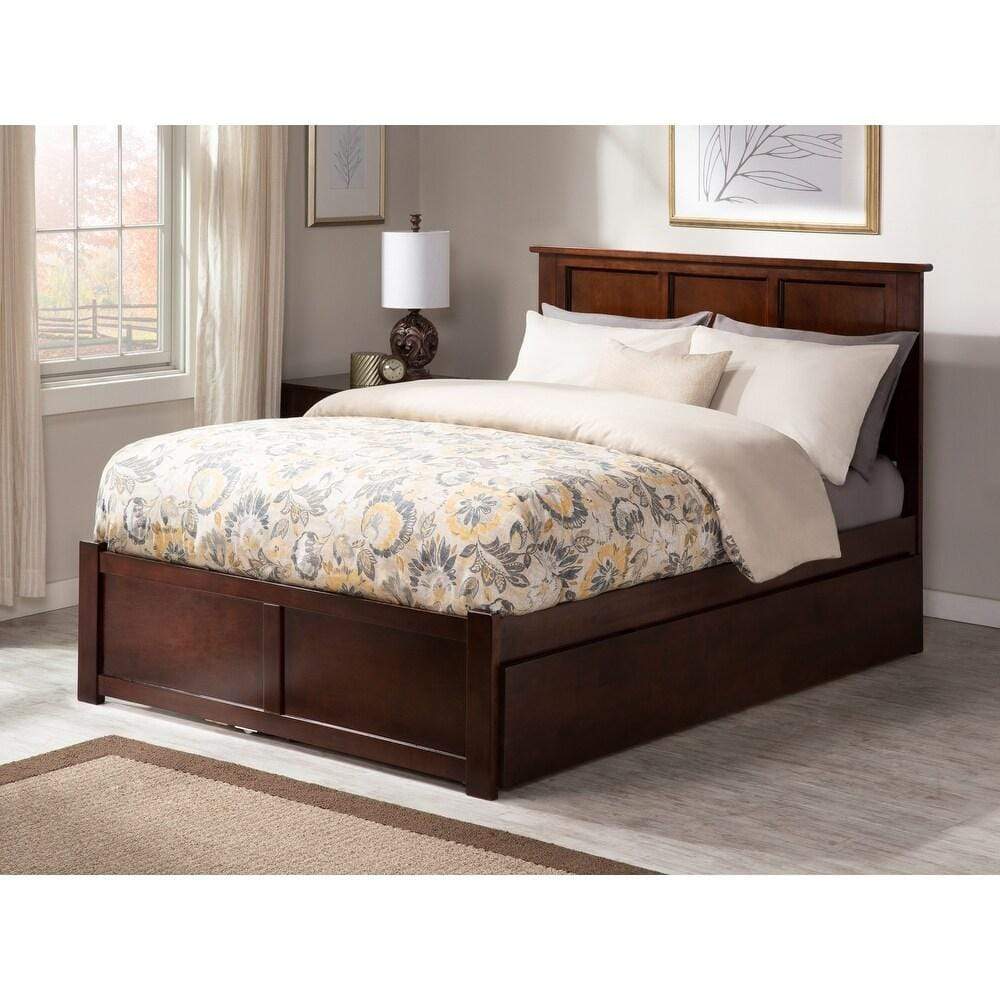 Atlantic Furniture Bed Madison Twin Extra Long Bed with Footboard and Twin Extra Long Trundle in Espresso