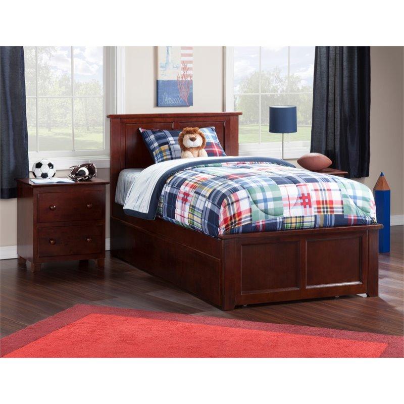 Atlantic Furniture Bed Madison Twin Extra Long Bed with Matching Footboard and Twin Exra Long Trundle in Espresso