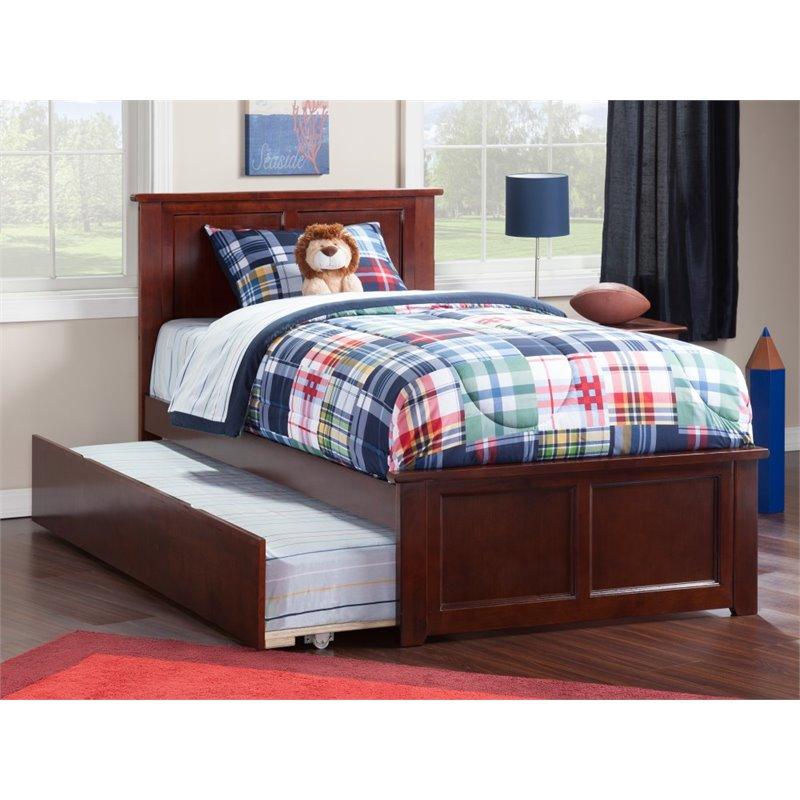 Atlantic Furniture Bed Madison Twin Extra Long Bed with Matching Footboard and Twin Exra Long Trundle in Espresso