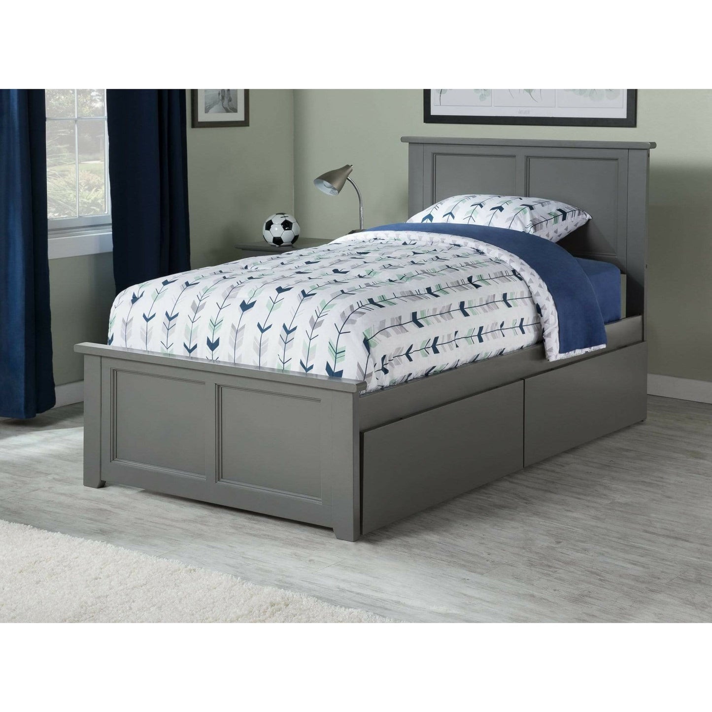 Atlantic Furniture Bed Madison Twin XL Platform Bed with Matching Foot Board with 2 Urban Bed Drawers in Espresso