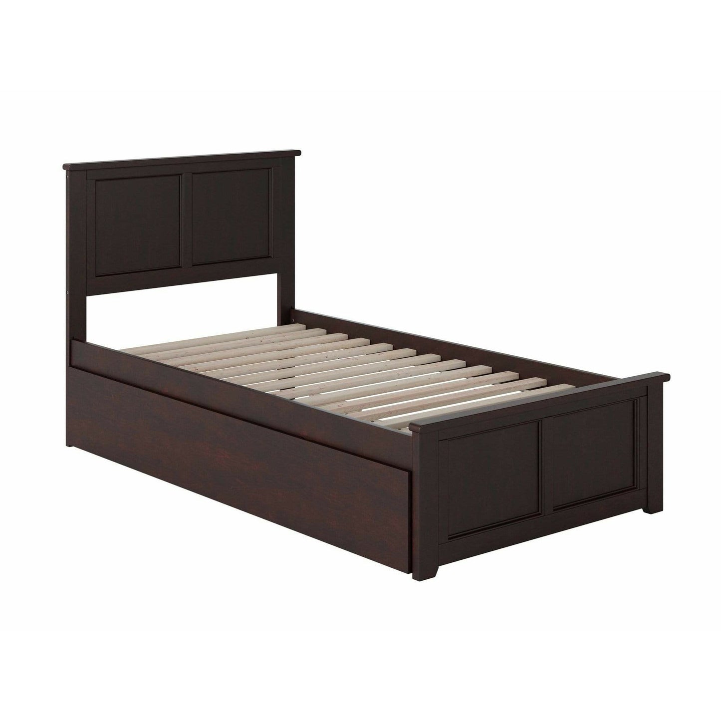 Atlantic Furniture Bed Madison Twin Platform Bed with Matching Foot Board with Twin Size Urban Trundle Bed in Espresso