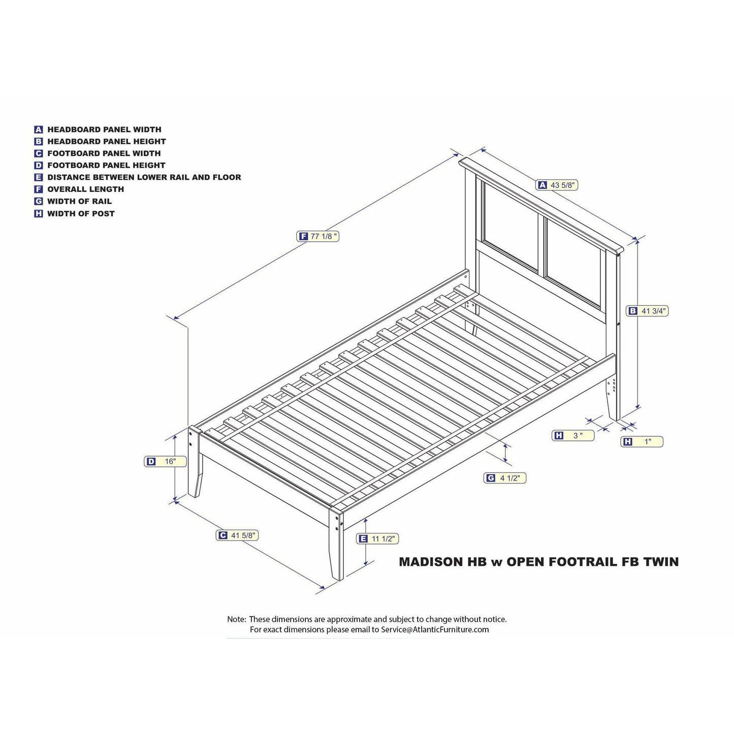 Atlantic Furniture Bed Madison Twin Platform Bed with Open Foot Board in Espresso