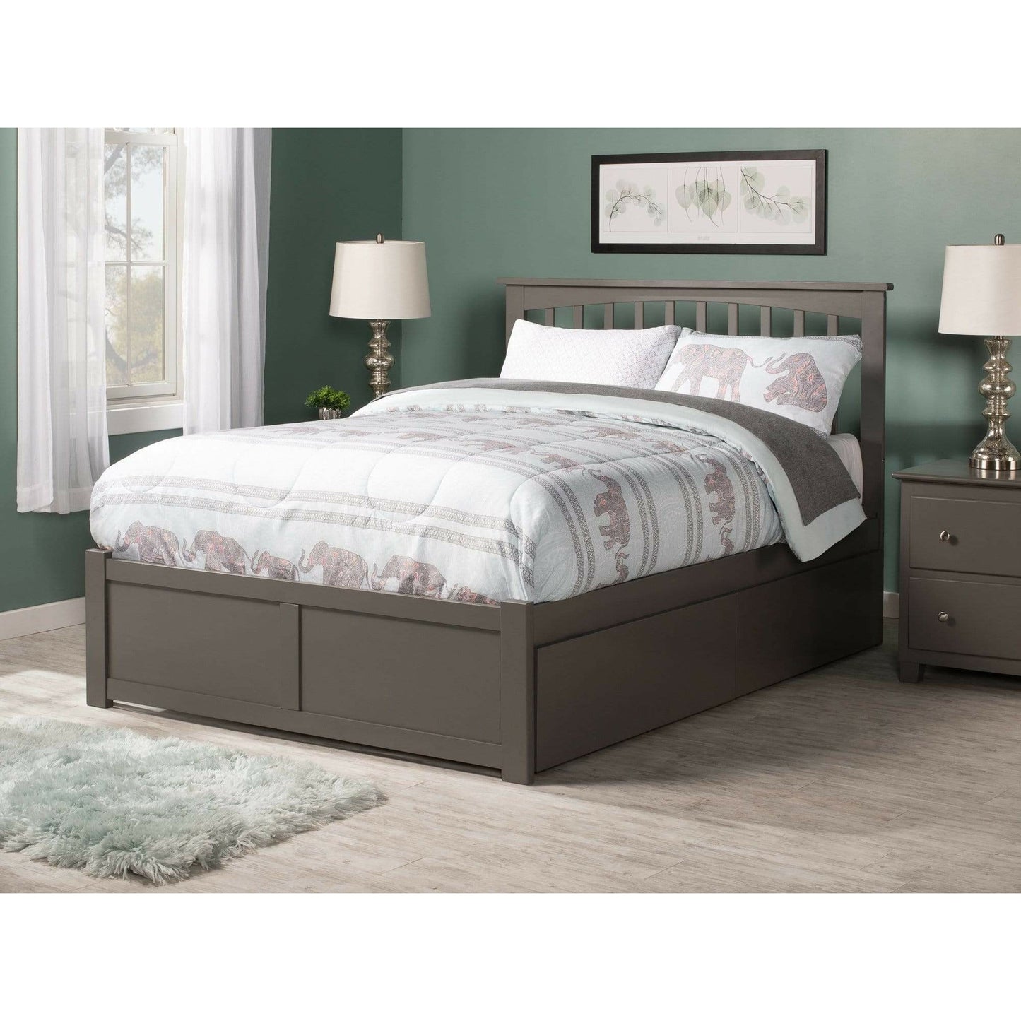 Atlantic Furniture Bed Mission Full Platform Bed with Flat Panel Foot Board and 2 Urban Bed Drawers in Espresso.