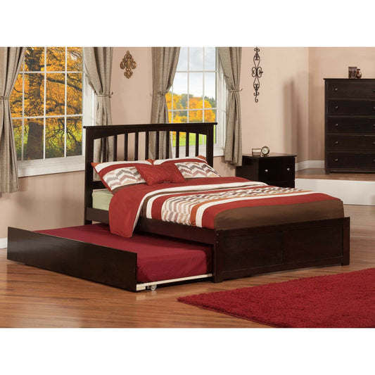 Atlantic Furniture Bed Mission Full Platform Bed with Flat Panel Foot Board and Full Size Urban Trundle Bed in Espresso