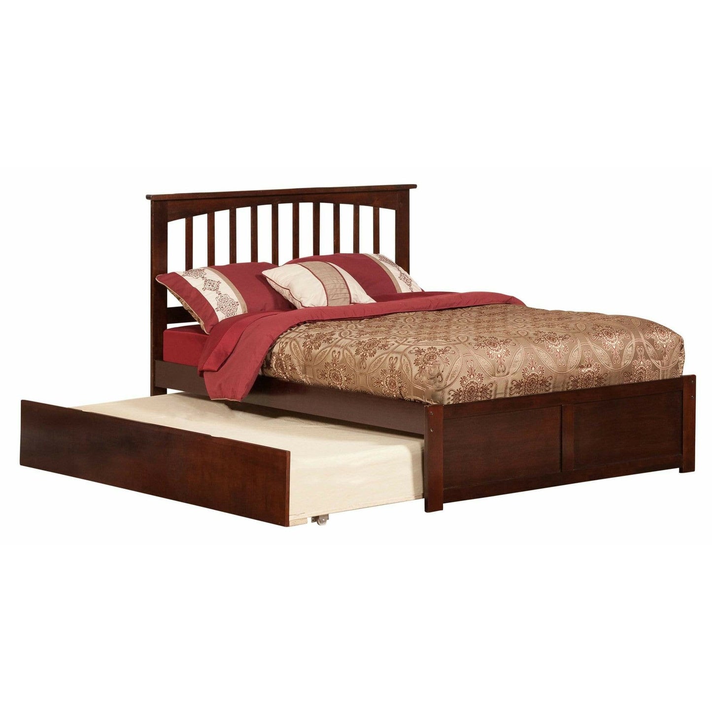 Atlantic Furniture Bed Mission Full Platform Bed with Flat Panel Foot Board and Full Size Urban Trundle Bed in Espresso