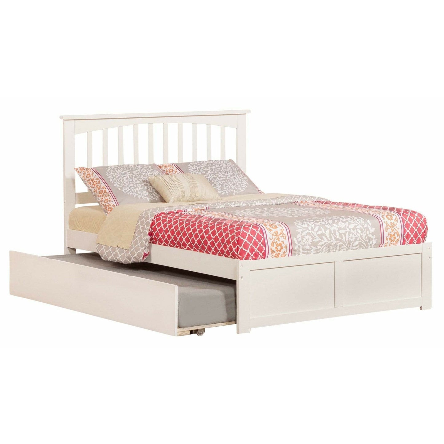 Atlantic Furniture Bed Mission Full Platform Bed with Flat Panel Foot Board and Twin Size Urban Trundle Bed in Espresso