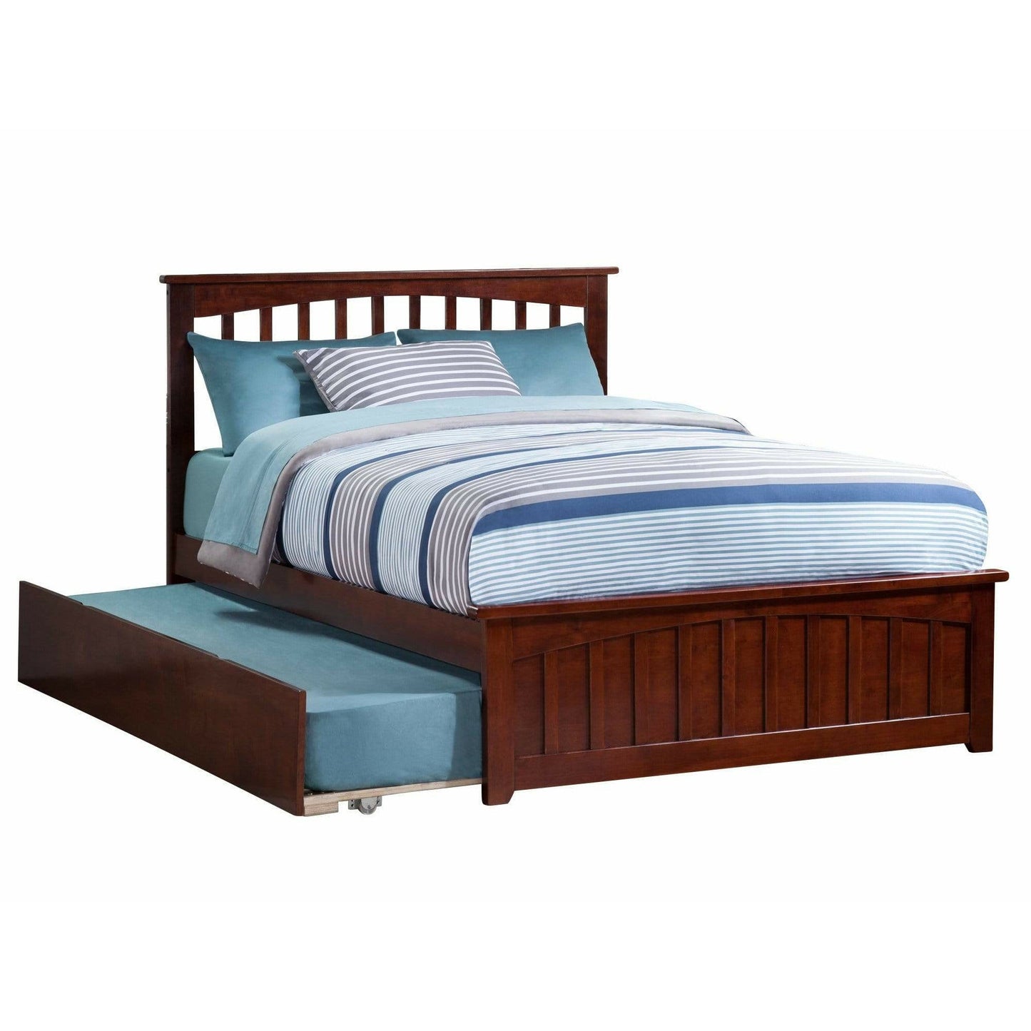 Atlantic Furniture Bed Mission Full Platform Bed with Matching Foot Board with Twin Size Urban Trundle Bed in Espresso