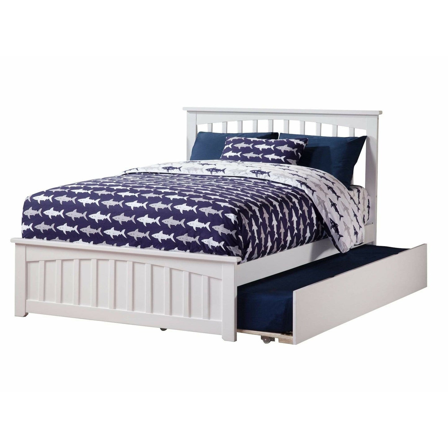 Atlantic Furniture Bed Mission Full Platform Bed with Matching Foot Board with Twin Size Urban Trundle Bed in Espresso