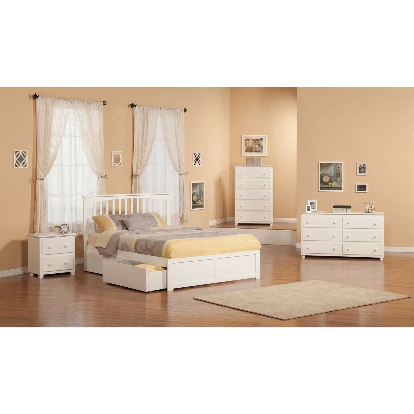 Atlantic Furniture Bed Mission King Platform Bed with Flat Panel Foot Board and 2 Urban Bed Drawers in Espresso