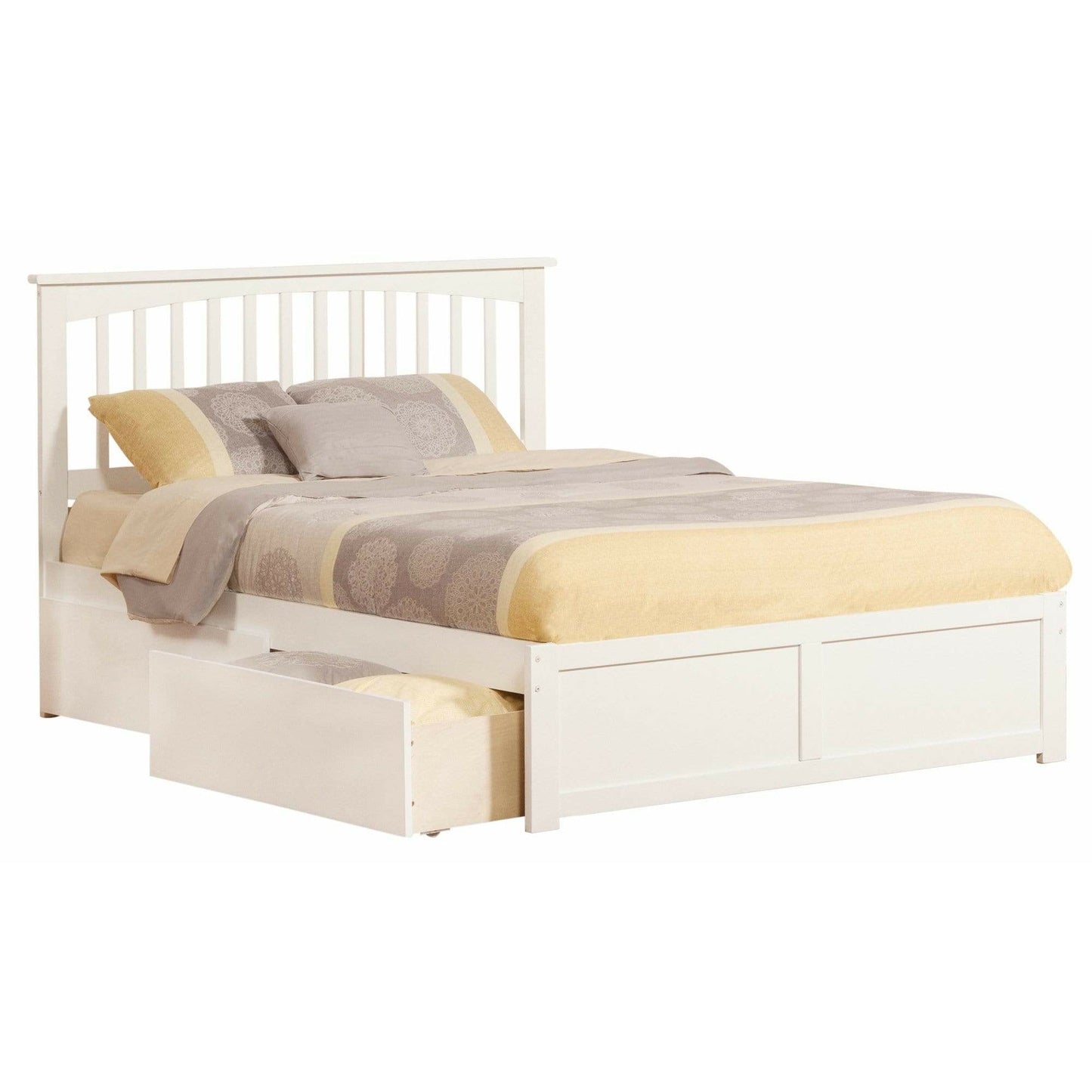 Atlantic Furniture Bed Mission Queen Platform Bed with Flat Panel Foot Board and 2 Urban Bed Drawers in Espresso