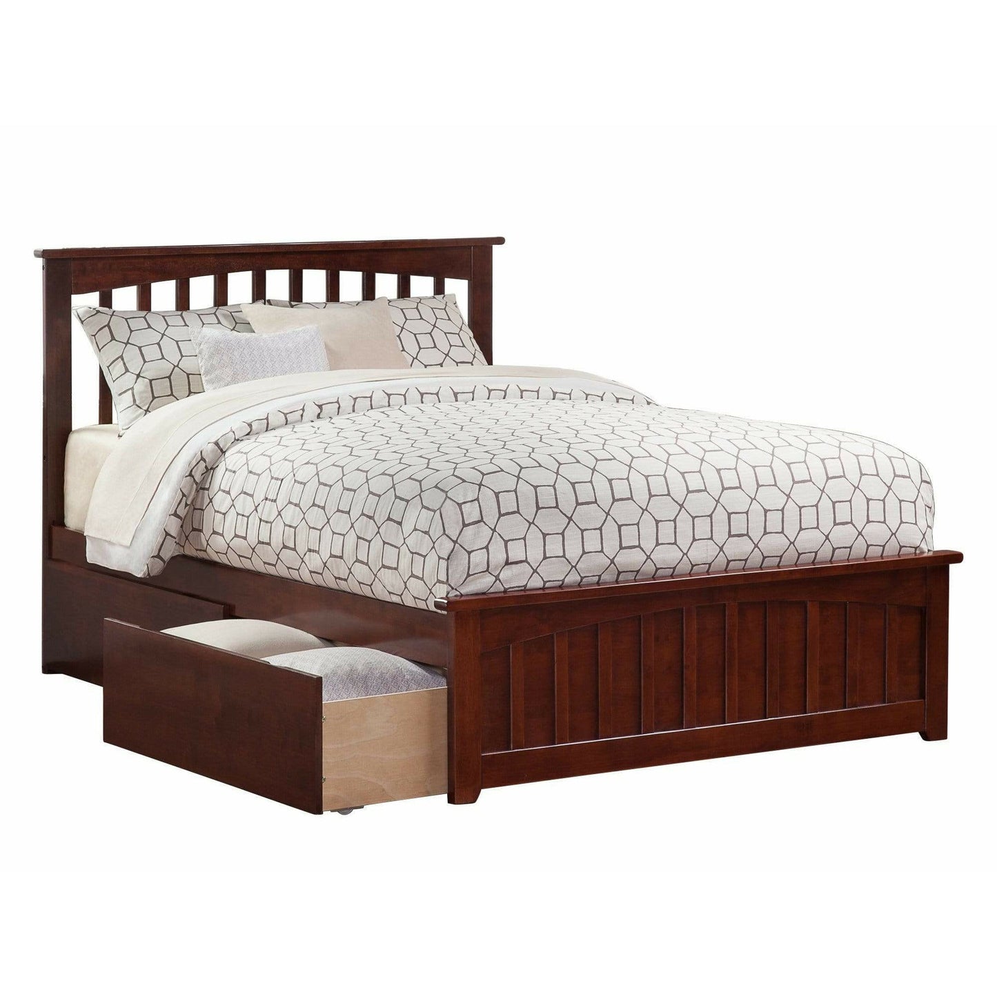 Atlantic Furniture Bed Mission Queen Platform Bed with Matching Foot Board with 2 Urban Bed Drawers in Espresso