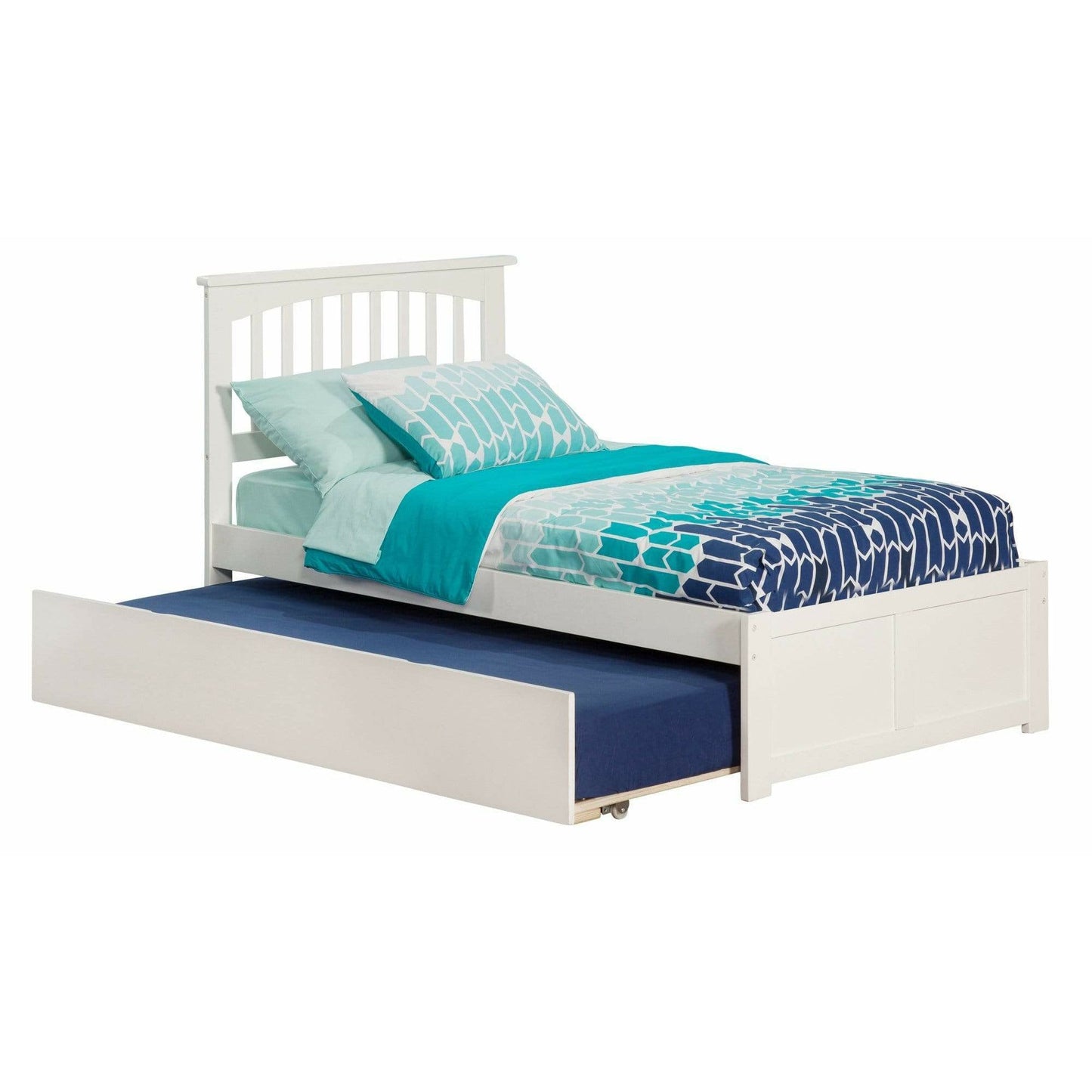 Atlantic Furniture Bed Mission Twin Platform Bed with Flat Panel Foot Board and Twin Size Urban Trundle Bed in Espresso