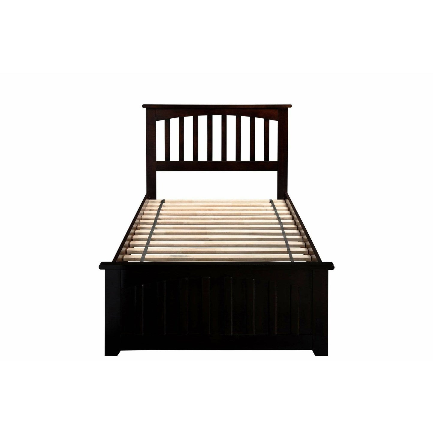 Atlantic Furniture Bed Mission Twin Platform Bed with Matching Foot Board with Twin Size Urban Trundle Bed in Espresso